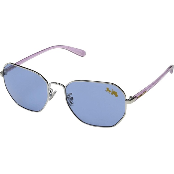 COACH NEW UNISEX silver frame solid blue lens 56 mm sunglasses - Picture 1 of 9